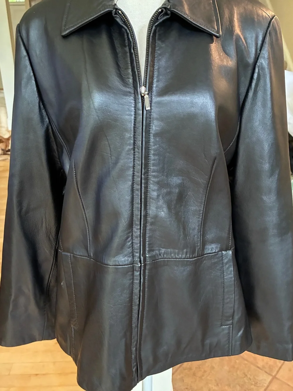 croft & barrow Women's Black Leather Zip Jacket